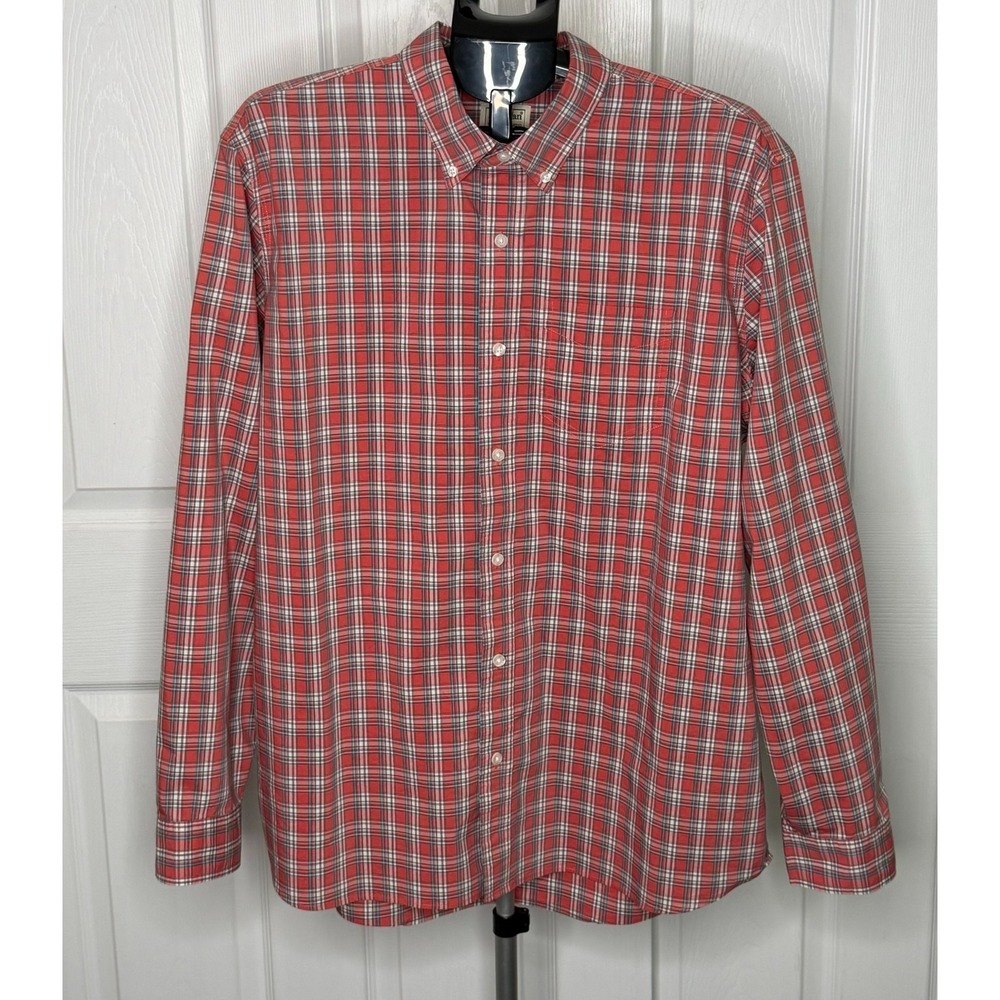 L.L.Bean Mens XL Red Plaid COOLMAX Stretch Slightly Fitted Button Down Shirt